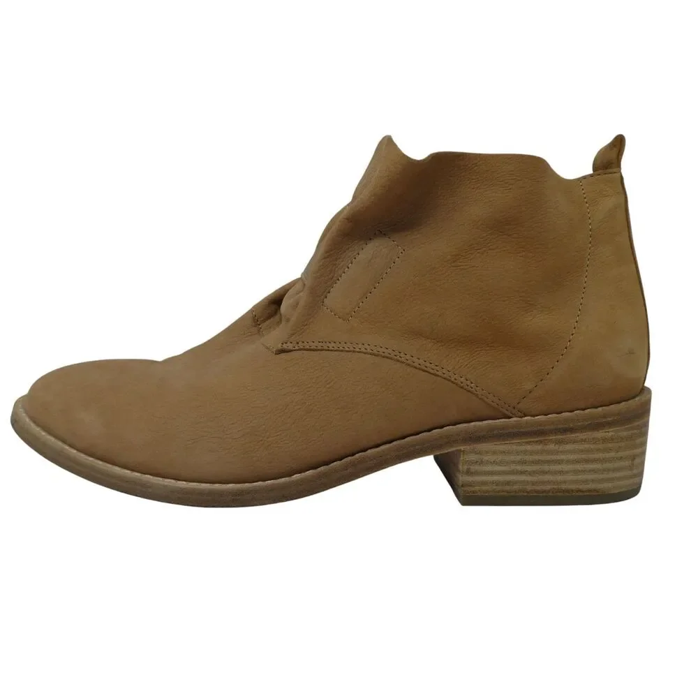 Eileen Fisher Brown Leather Pull‎ On Ankle Boots Booties